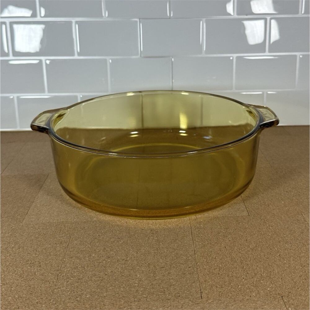 Vintage Pry-O-Rey amber glass casserole baking dish made in Mexico